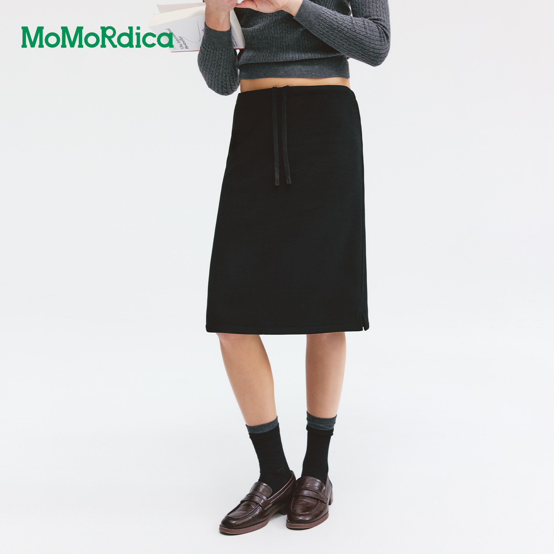 Momordica直筒半身裙2026冬新款休闲侧边开衩修身加绒半裙女百搭