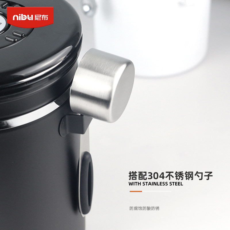 不锈钢咖啡粉密封罐咖啡豆保存罐茶叶储存罐单向排气阀带勺收纳罐