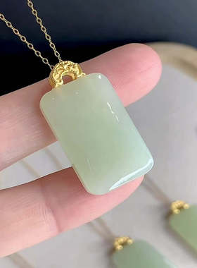 银S925纯银镀金和田玉如意无事牌吊坠平安玉佩玉石挂件女挂坠