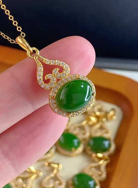 实拍天然和田玉碧玉葫芦吊坠925银镶新国风吊坠配饰源头厂家