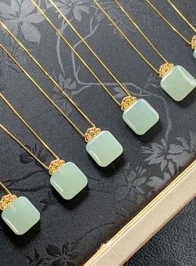 珠宝S925银镶和田玉方糖吊坠高级感小众送女友520礼物