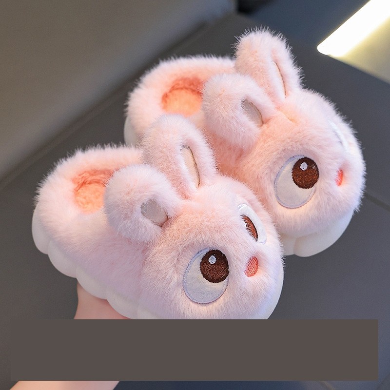 儿童棉拖鞋冬女童可爱兔子保暖加绒毛毛中小童男童防滑宝宝居家鞋