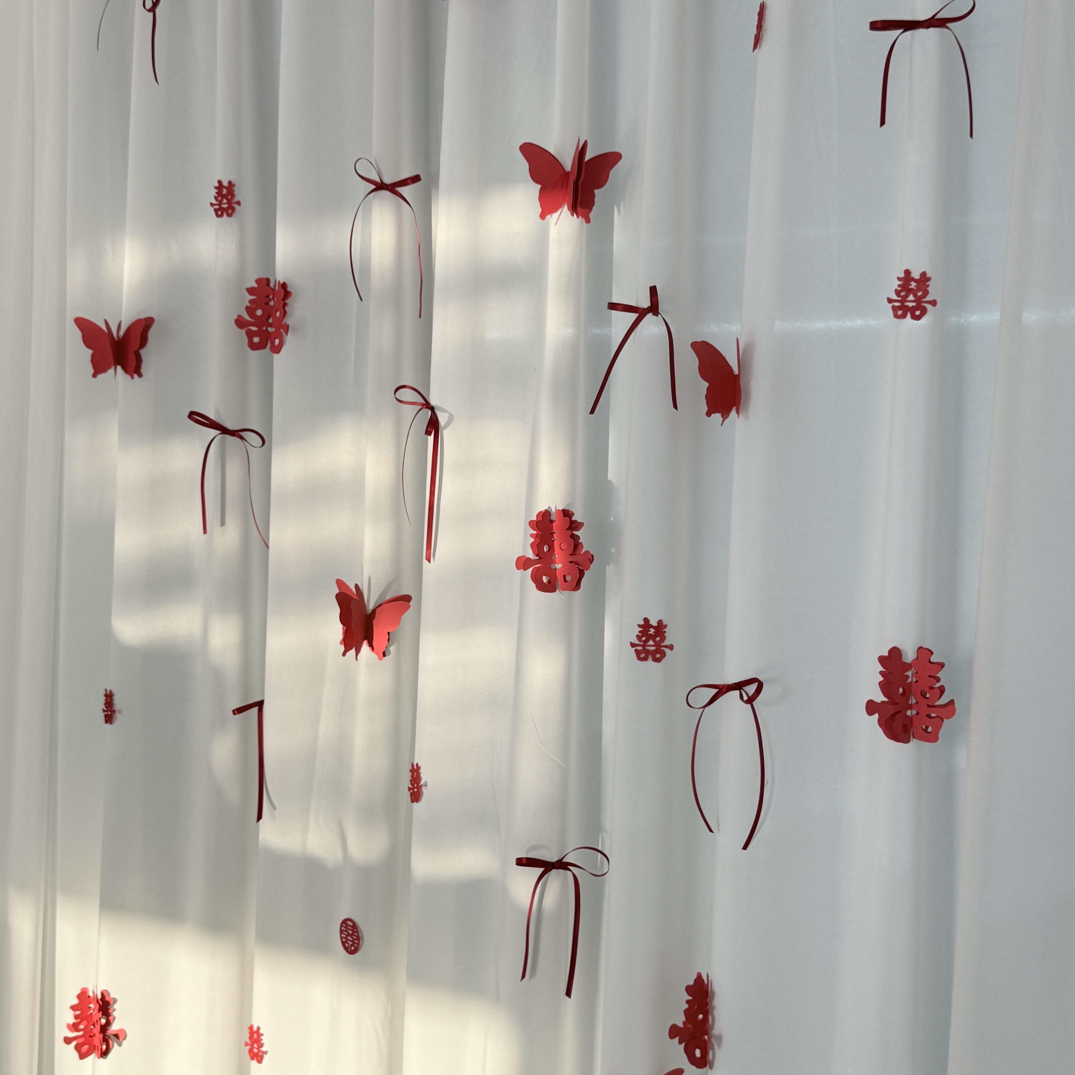 结婚房布置卧室门帘飘窗氛围感窗帘diy绑带喜字拉花装饰备婚好物