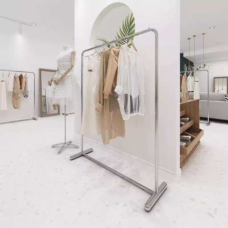 服装店中岛展示架不锈钢落地架正挂金银色陈列架女装店挂衣展示架
