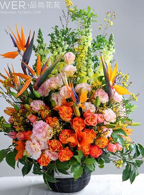 高端设计:开业花篮鲜花速递乔迁同城前台台式插花摆台收银台鲜花