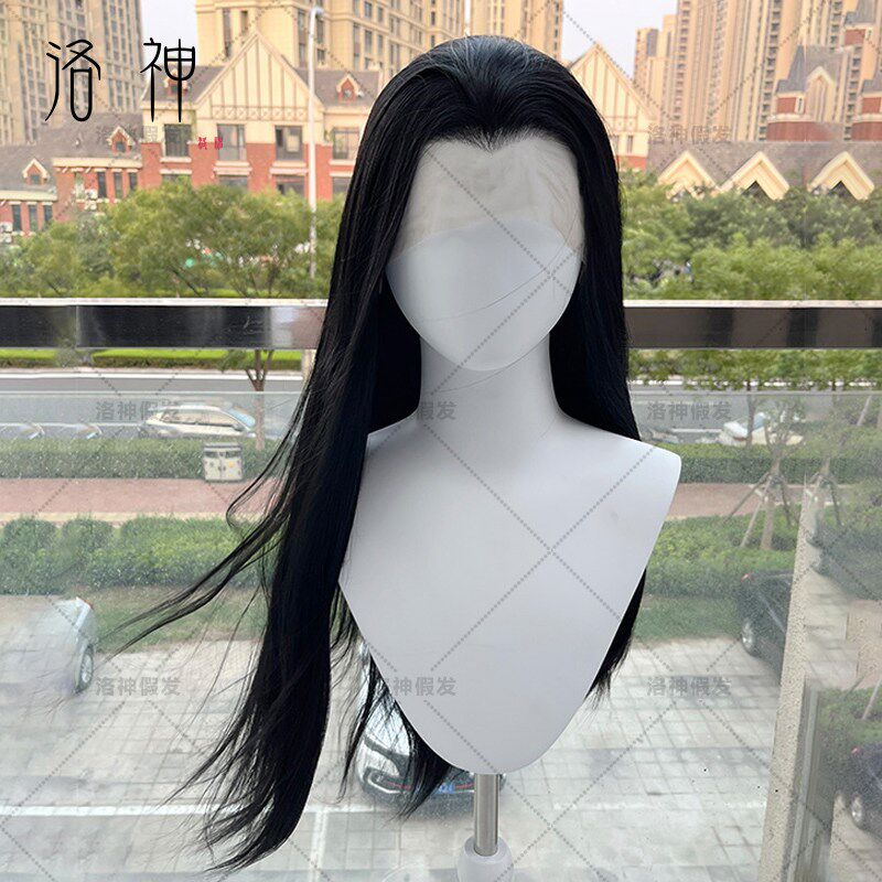 洛神【纯黑三尖】古风手钩假发男13x4蕾丝汉服手勾美人尖加厚400g