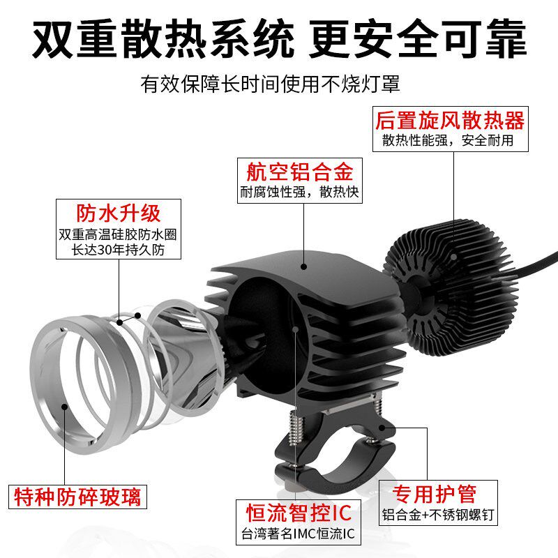 电动车机车灯改装外置超亮自行车三轮电瓶车客厅灯强光LED射灯12V
