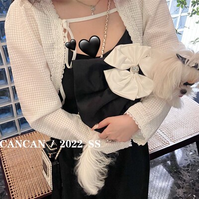 YCANCAN 新款黑色宠物猫狗衣服马尔济斯婚纱可爱公主裙礼服裙缎面