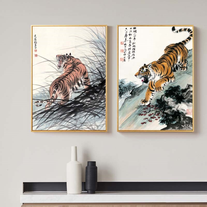 风水画茶室挂画办公室壁画老虎图中式风格装饰画玄关走廊过道书房