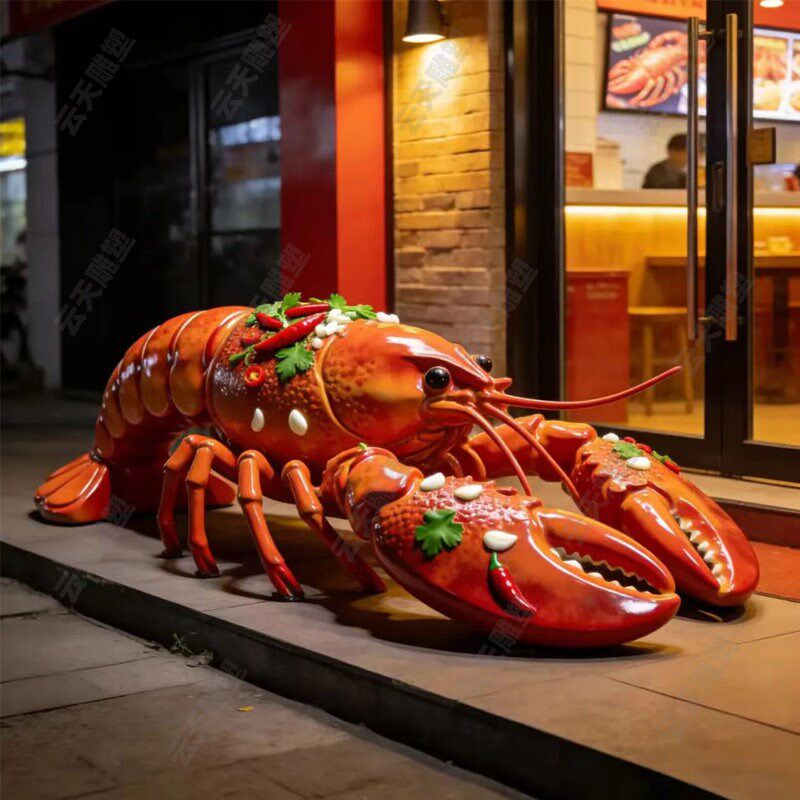 玻璃钢雕塑定制网红大排档海鲜餐厅麻辣小龙虾立体门头装饰摆件