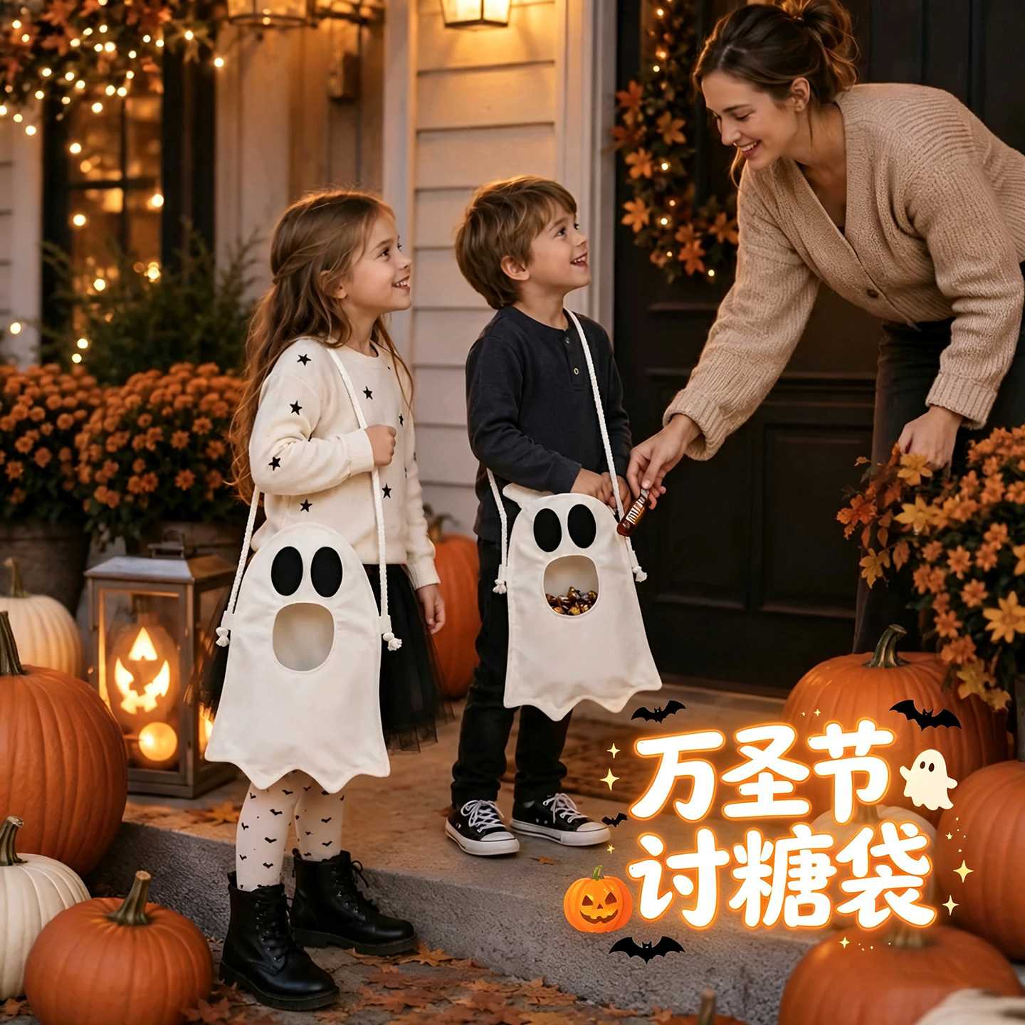 万圣节道具讨糖袋南瓜幽灵糖果袋halloween装饰儿童袋子搞怪装扮