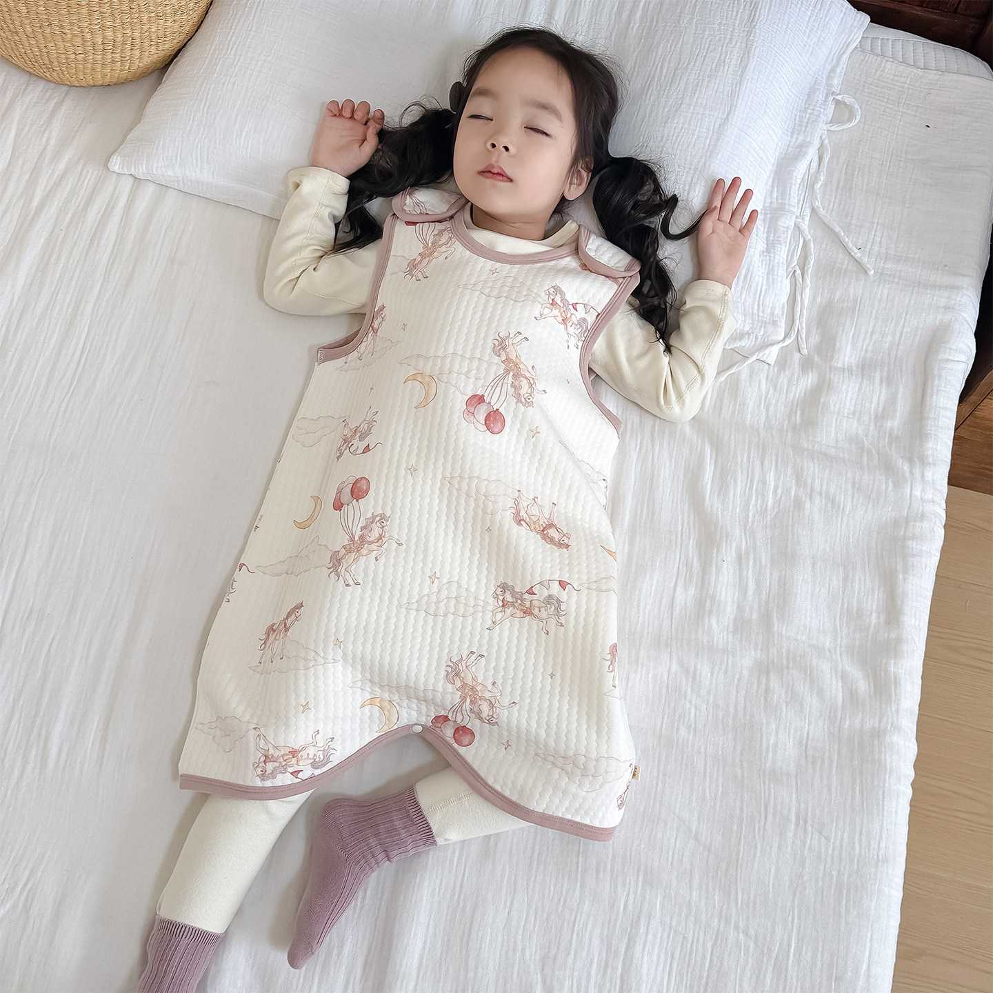 儿童睡袋背心式春秋季保暖马甲男女童连体睡衣莱赛尔棉护肚防踢被