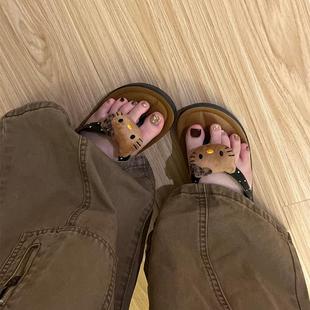 女外穿家居室内夏沙滩海边人字拖可爱豹纹防滑凉拖 hellokitty拖鞋