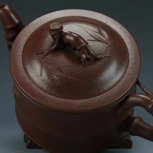 370cc 宜兴紫砂壶老壶泡茶壶纯全手工壶早期老紫泥大竹段壶珍藏品