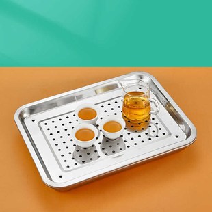 加厚m茶托盘 不锈钢长方形家用双层茶盘带排水储水小号漏盘嵌入式