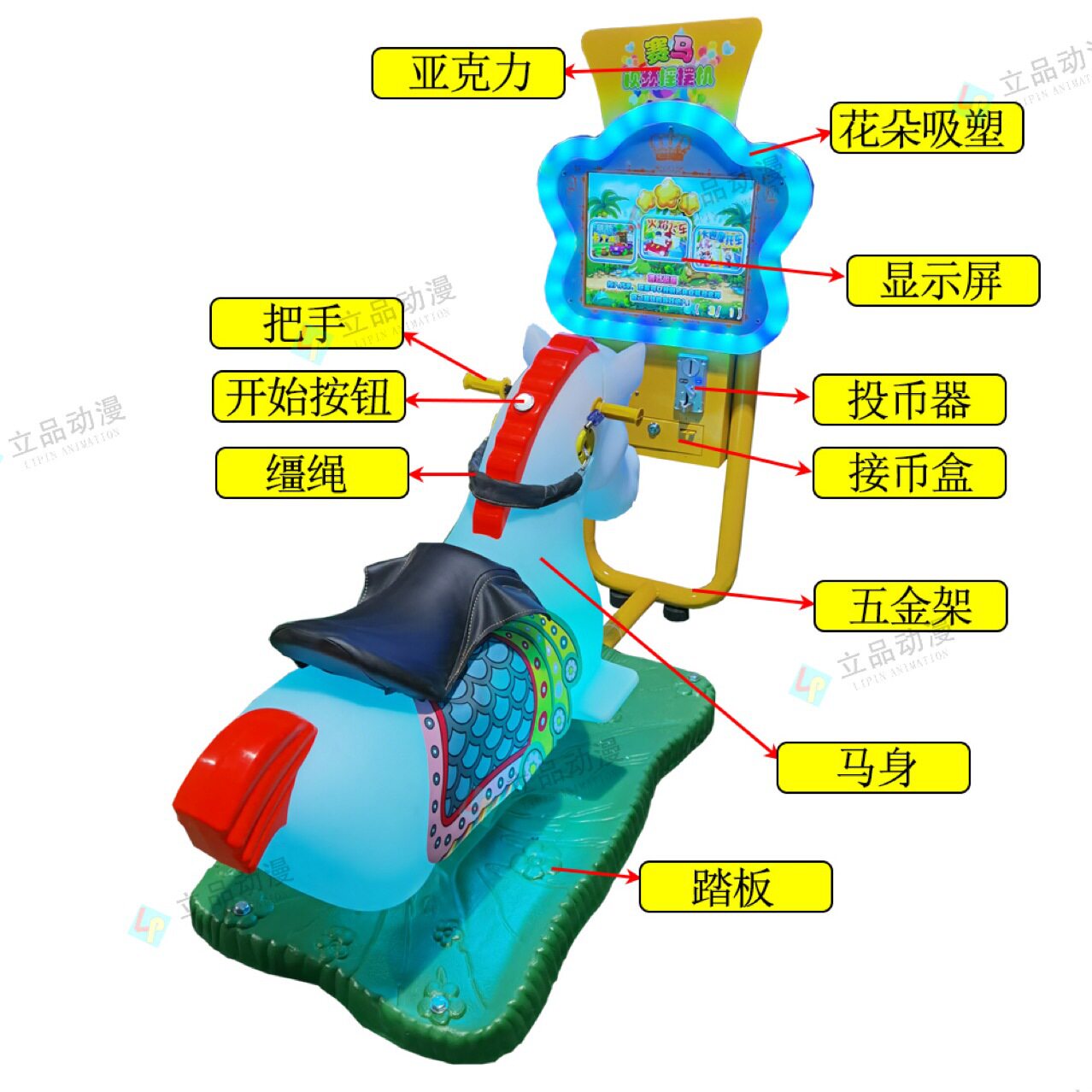 网红新款商用投币扫码共享儿童3D赛马液晶屏亲子互动摇摇车游戏机