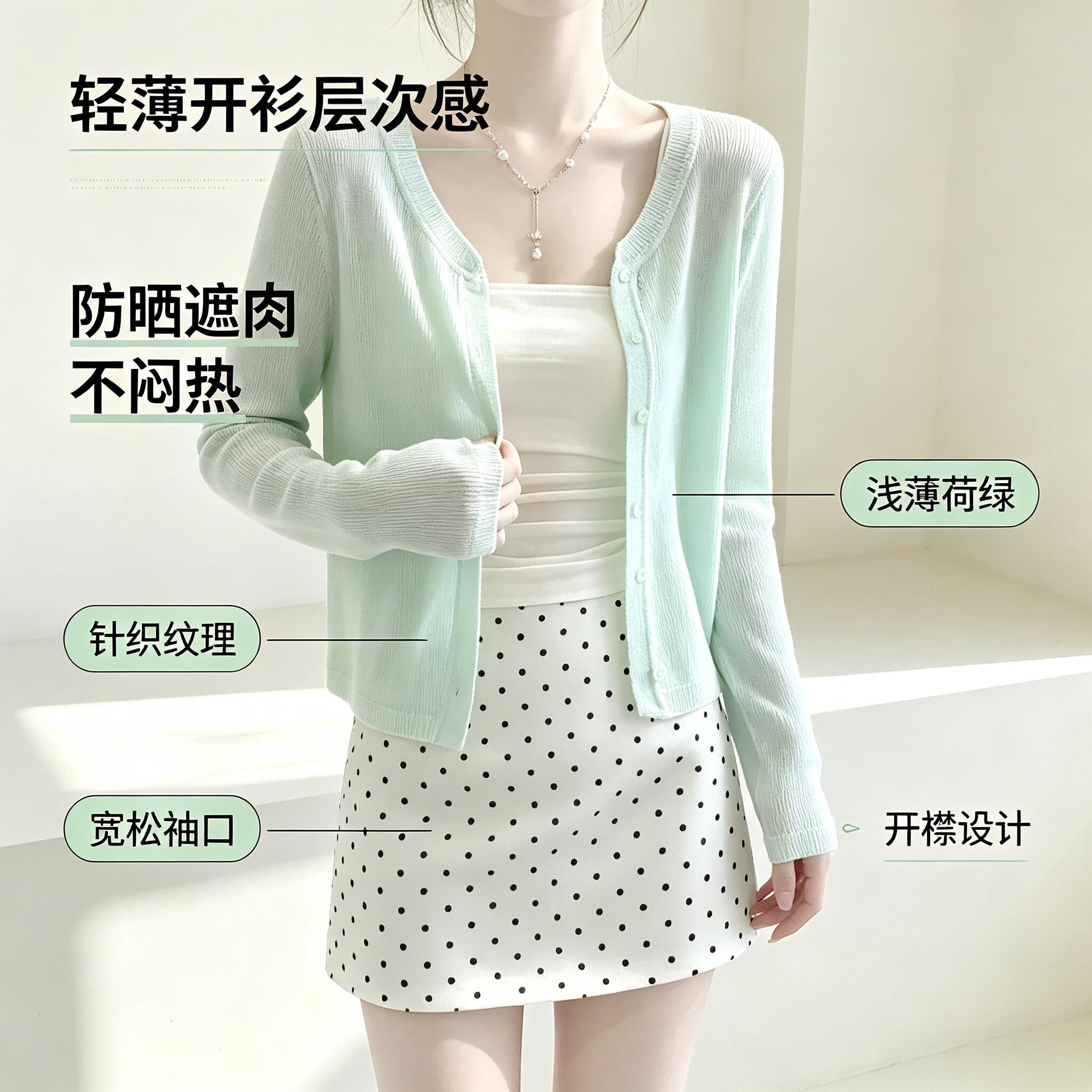 韩系薄荷波点裙秋夏女装图片