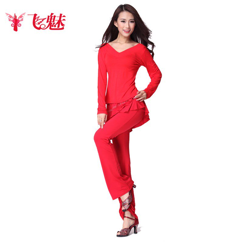 新品广场舞蹈服装套装 跳舞服装长F袖裙裤套装成人女拉丁舞服新款