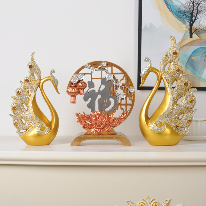 极速情侣天c鹅家居客厅酒柜小装饰品摆件中式轻奢创意办公室树脂