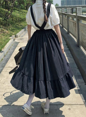 极速Neaw Sweet Women Skirt Preppy Style Strap Long Skirt Ruf