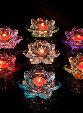 新品包邮水晶莲h花酥油灯座烛台上供长明灯座七星灯盏供灯架供具