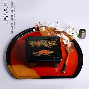 极速塑料托盘茶盘漆器日式寿司盘密胺创意L婚礼自助餐宫岛半月托