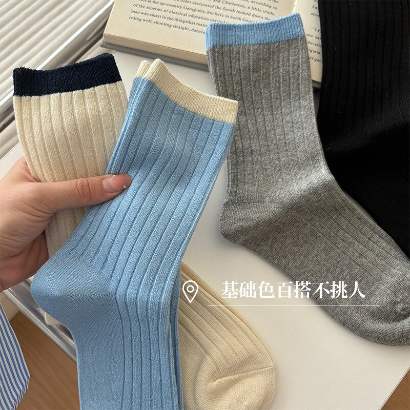 新品学院风袜子女中筒袜春秋纯棉z白色学生ins潮韩国长袜配德训鞋