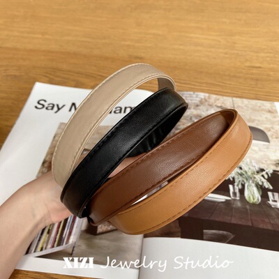 极速Vintage PU Leather HeadbanAd Hairbands Solid Headwear fo