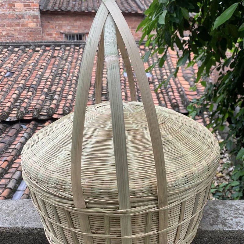 极速大号b手提篮带盖竹编收纳筐提手篮拜神竹筐家用收纳竹篮水果