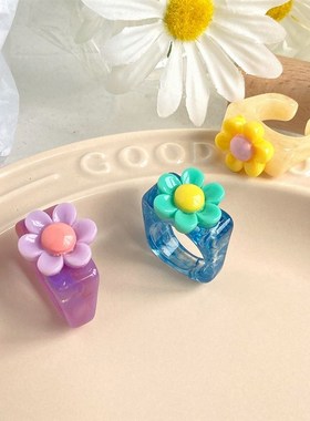 极速Flowerg Rings women ring 清新花朵戒指气质设计感树脂手饰