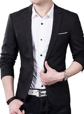 极速Mens Solid Color Stepv Collar Slim Blazer Formal Busine