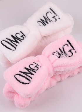 极速2021 New OMG Letter Coral FlCeece Wash Face Bow Hairband