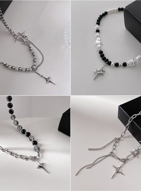 极速星体系列小众设计感四芒星项链女Gins百搭感珍珠锁骨链配饰