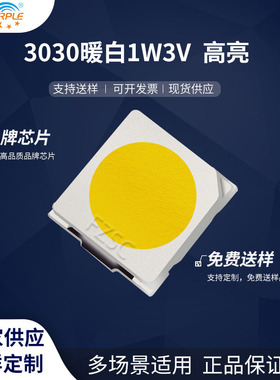 粉紫工厂直销3030led灯珠贴片式3030暖白1W3V高亮LED贴片发光二管