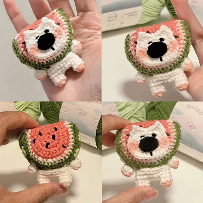 极速西瓜小狗挂件毛线手q工编织diy材料包钩针织玩偶打发时间手作