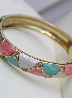 极速古风时尚滴釉景泰蓝开口镯子复古花卉珐琅彩手镯纤.巧美镯汉