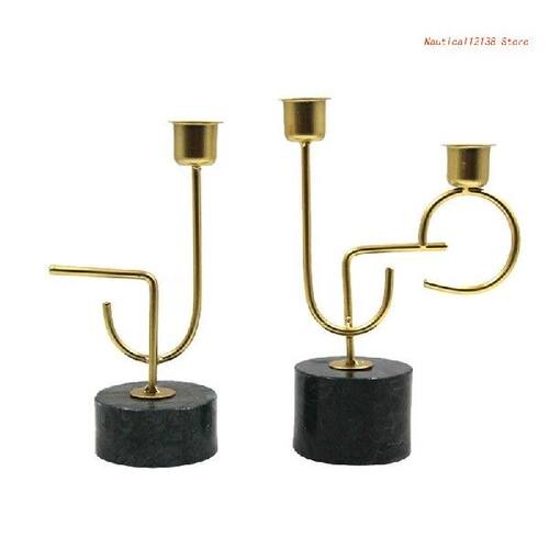 新品Wrought Iron Marble Candle Holder  Candle Stand OYrnamen