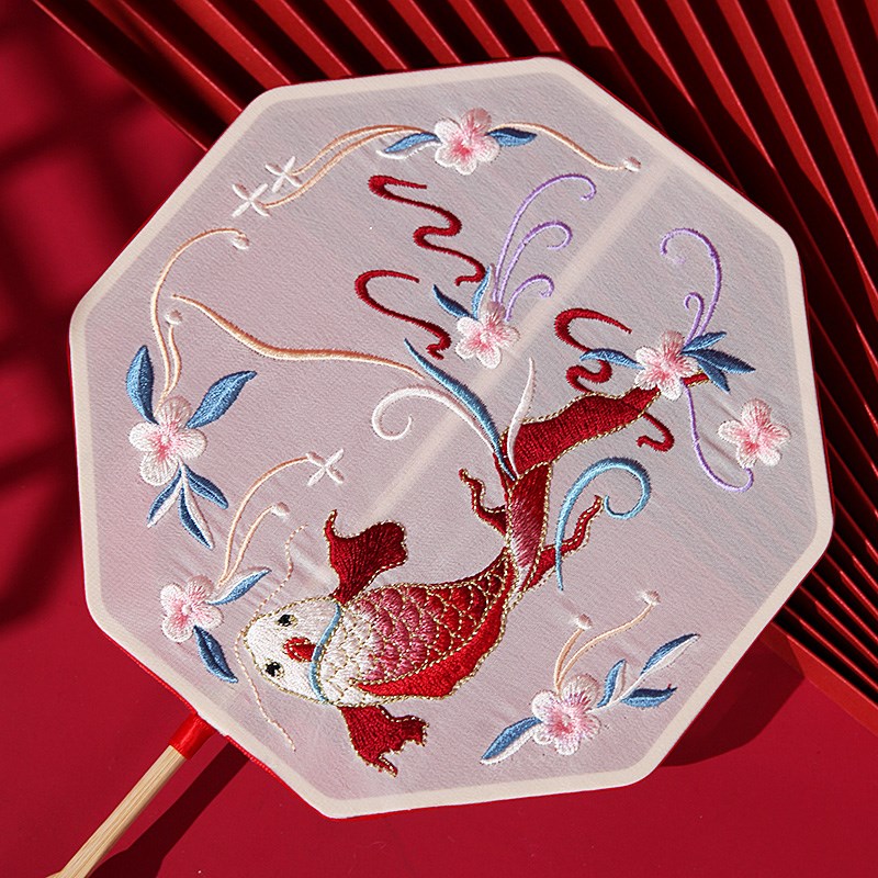 极速古风团扇过新年中国风汉服女宫扇子舞蹈拍摄T影双面刺绣花工