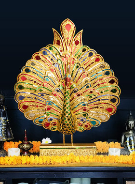 极速东南亚泰式家居客厅玄关x电视柜创意装饰品摆设孔雀开屏摆件