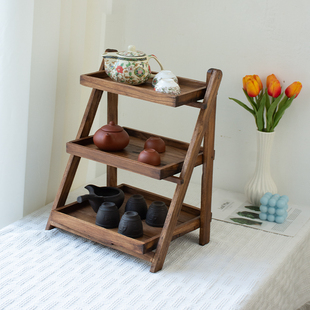 极速家用客厅阳台飘窗轻奢小花架桌面多肉架创意S展示架复古实木