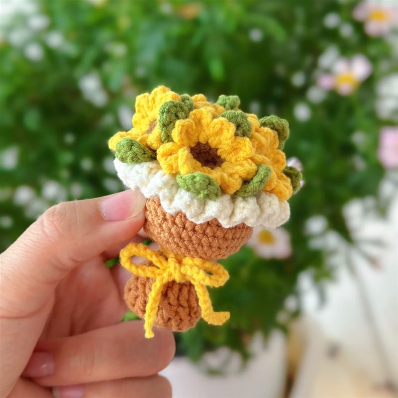 极速毛线手工编织迷你向日葵玫瑰花束手捧花diyU材料包挂件钩针自