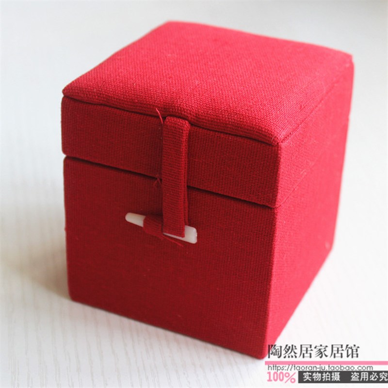 极速中式古朴f素雅亚麻锦盒文玩玉玺印章盖杯碗礼盒包装盒正方形