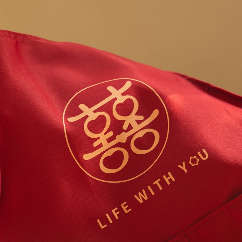 极速新款红色结婚围裙厨房家用防水防油喜宴喜庆围腰X简约围裙喜