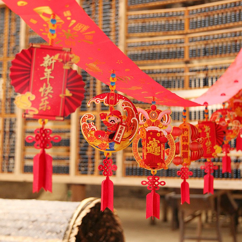 极速202d5乙巳蛇年过新年挂饰装饰室内外开门红拉花红灯笼拉旗彩