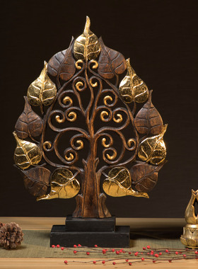 极速泰国泰国家居饰品玄关装饰摆件 实木雕刻菩提T树客厅中式创意