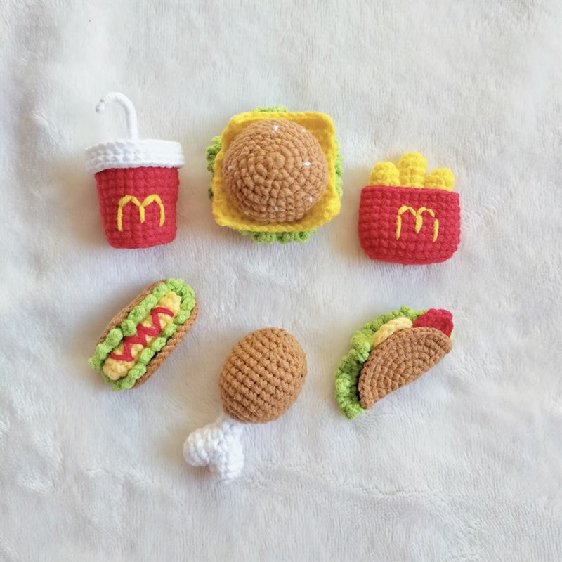 极速毛线钩针钩织麦当劳包汉堡薯条D钥匙扣挂件编织diy材料包自制