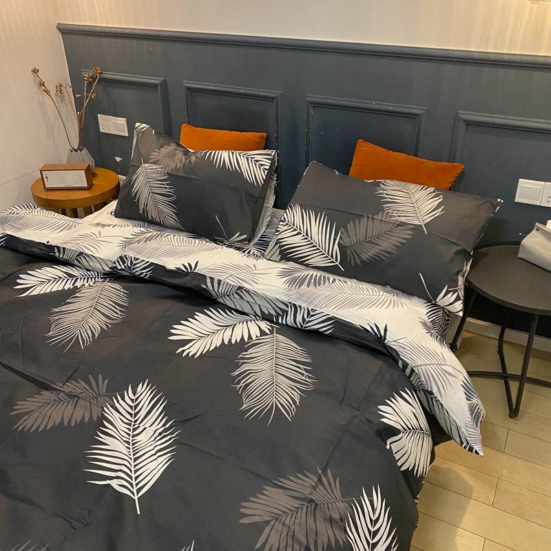 极速黑白植物芭蕉叶北欧纯棉四件套男生大学宿舍寓冷T淡风1.5m被