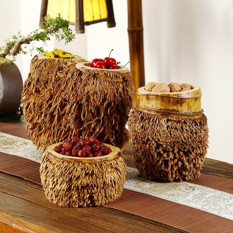 极速带须竹根钵i竹根雕禅意茶洗茶渣斗笔筒竹制碗文房功夫茶具根