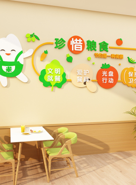 极速食堂文化墙贴节约粮食挂画宣传标语餐厅布置幼儿X园环创主题