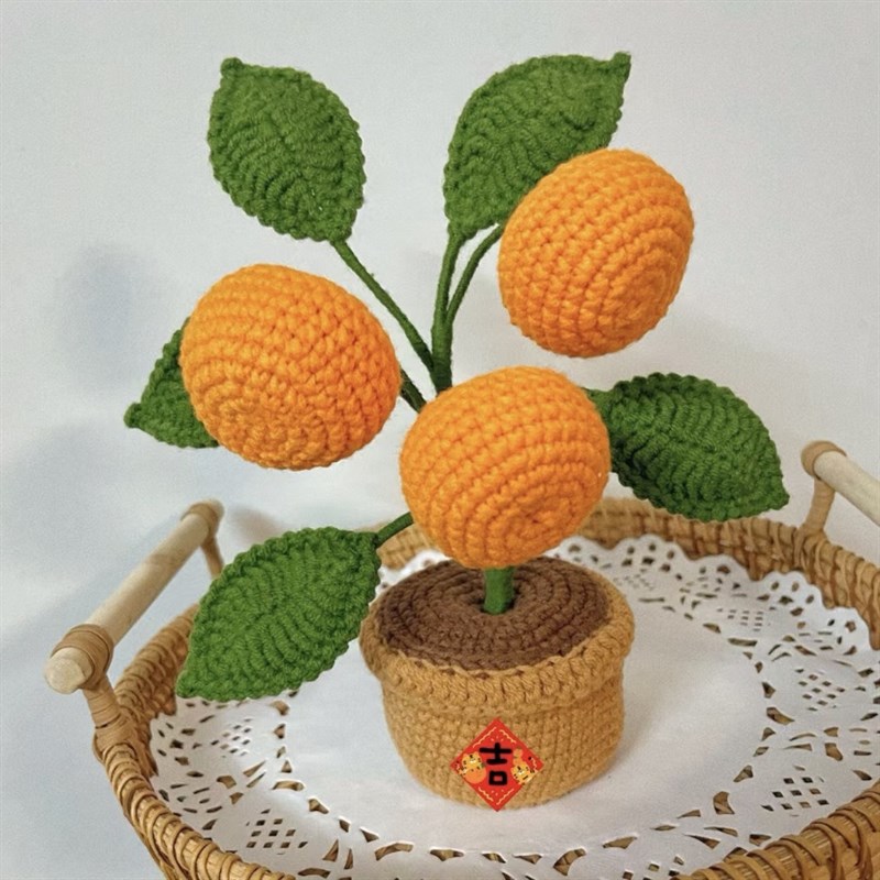 极速新年手工diy材料包钩针毛线编织自制橘子盆栽平Y安喜乐福摆件